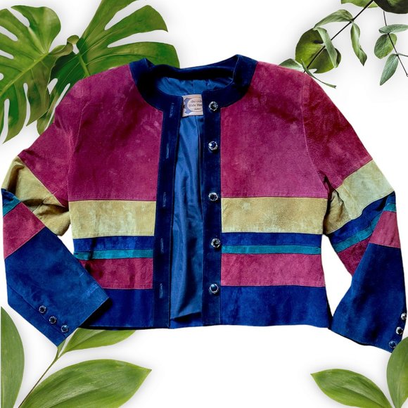 100pc Suede Vintage Jacket Striped - *Vintage Size 14 - Picture 1 of 13